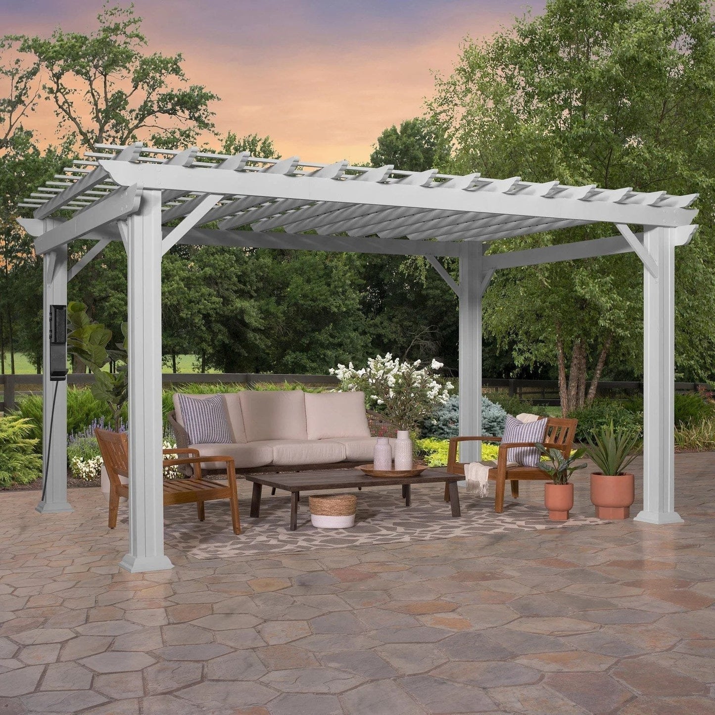 14×12 Hawthorne Traditional Steel Pergola With Sail Shade Soft Canopy image 0