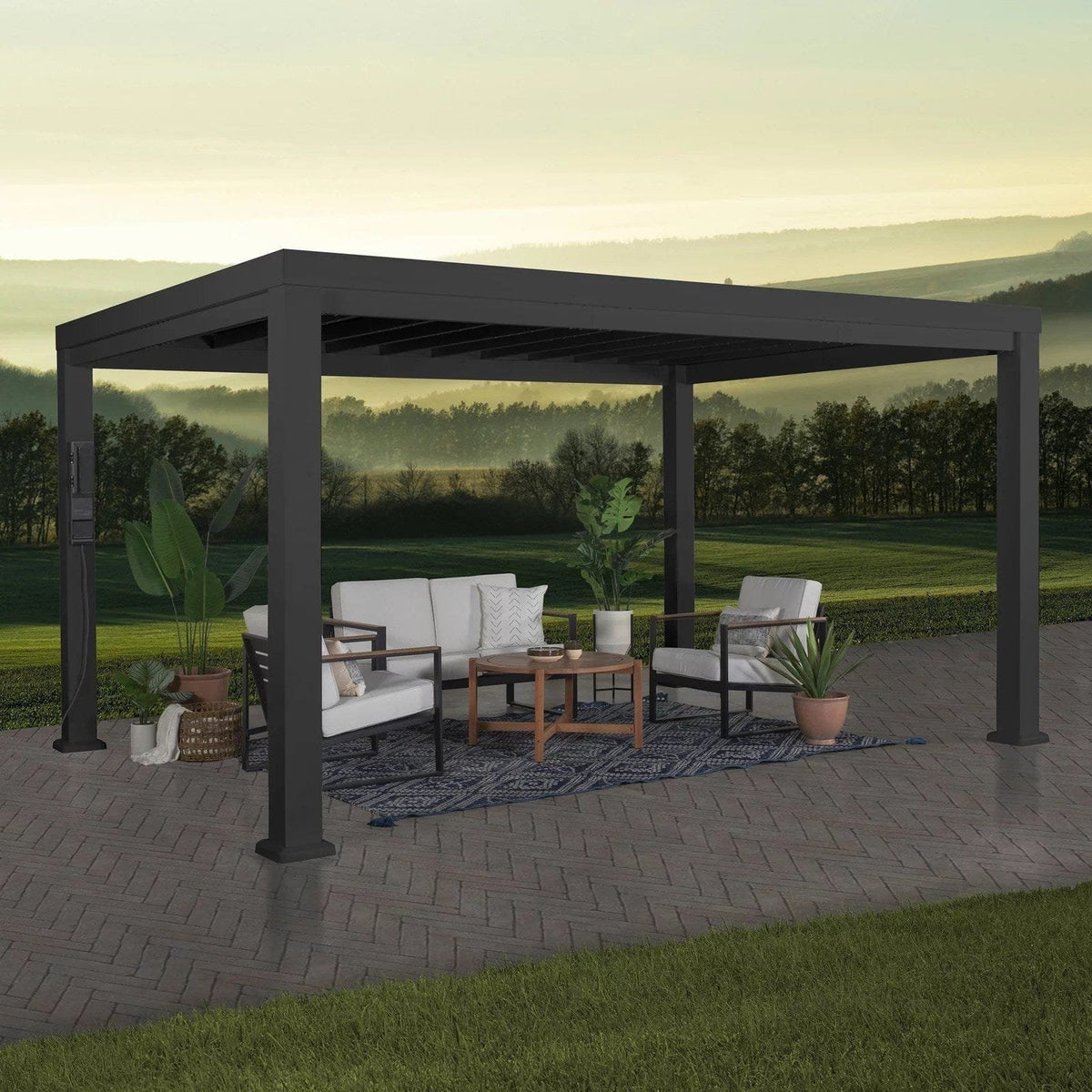 14×12 Trenton Modern Steel Pergola With Sail Shade Soft Canopy image 0