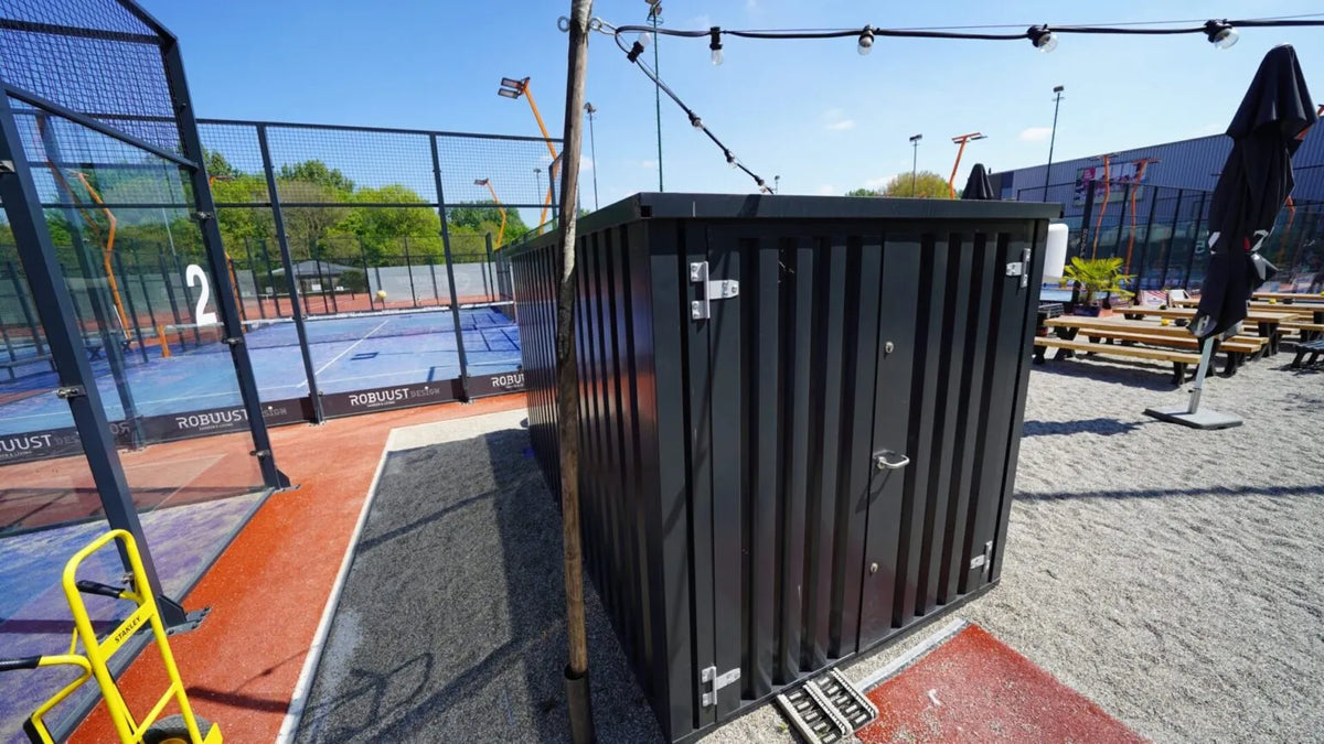Durable 4×2 XL Meter Shipping Container Bar – Black RAL 9005 with Folding Canopy image 6