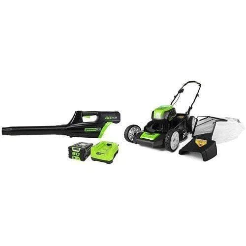 Greenworks Pro 80V 500CFM Cordless Jet Blower + Lawn Mower w/ (1) 2Ah Battery & Charger image 0