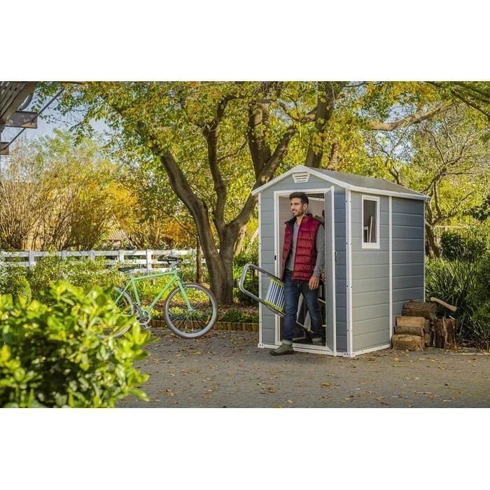 Keter Manor 4 ft. W x 6 ft. D Vertical Resin Outdoor Storage Shed Ideal For Patio Installation Included image 9