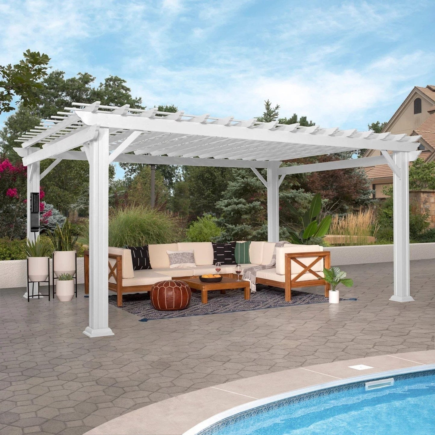 16×12 Hawthorne Traditional Steel Pergola With Sail Shade Soft Canopy image 0