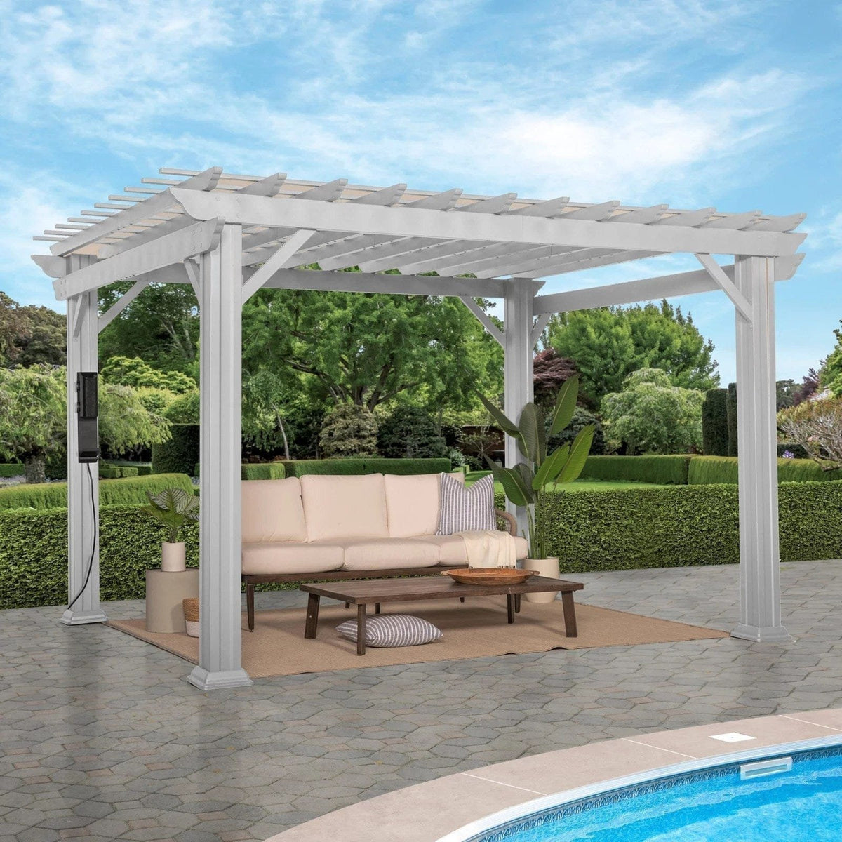 Hawthorne Traditional Steel Pergola With Sail Shade Soft Canopy 12×10 image 0