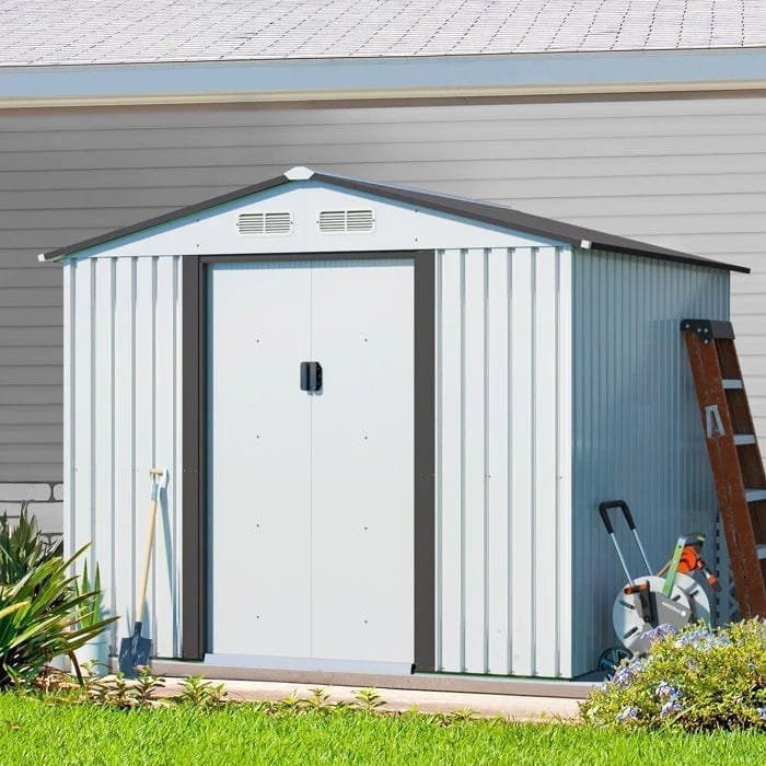8’ X 8’ Outdoor Gable Steel Storage Shed White & gray image 0