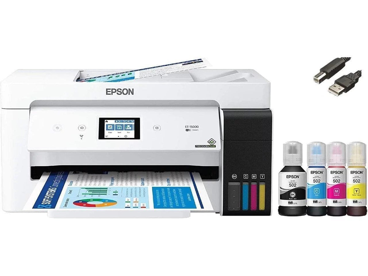 Epson EcoTank ET-15000 Wireless Color All-in-One Supertank Printer with Scanner, Copier, Fax, Ethernet, Bundle with Jawfoal Printer Cable image 0