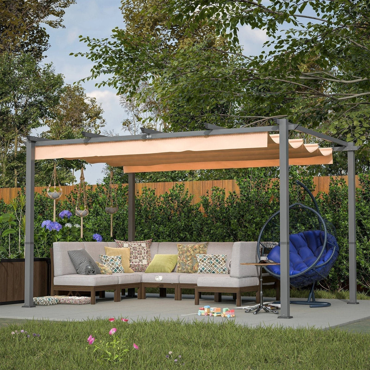 Stylish 10′ x 13′ Aluminum Patio Pergola with Retractable Canopy – Perfect Backyard Shade Shelter for Outdoor Parties image 1