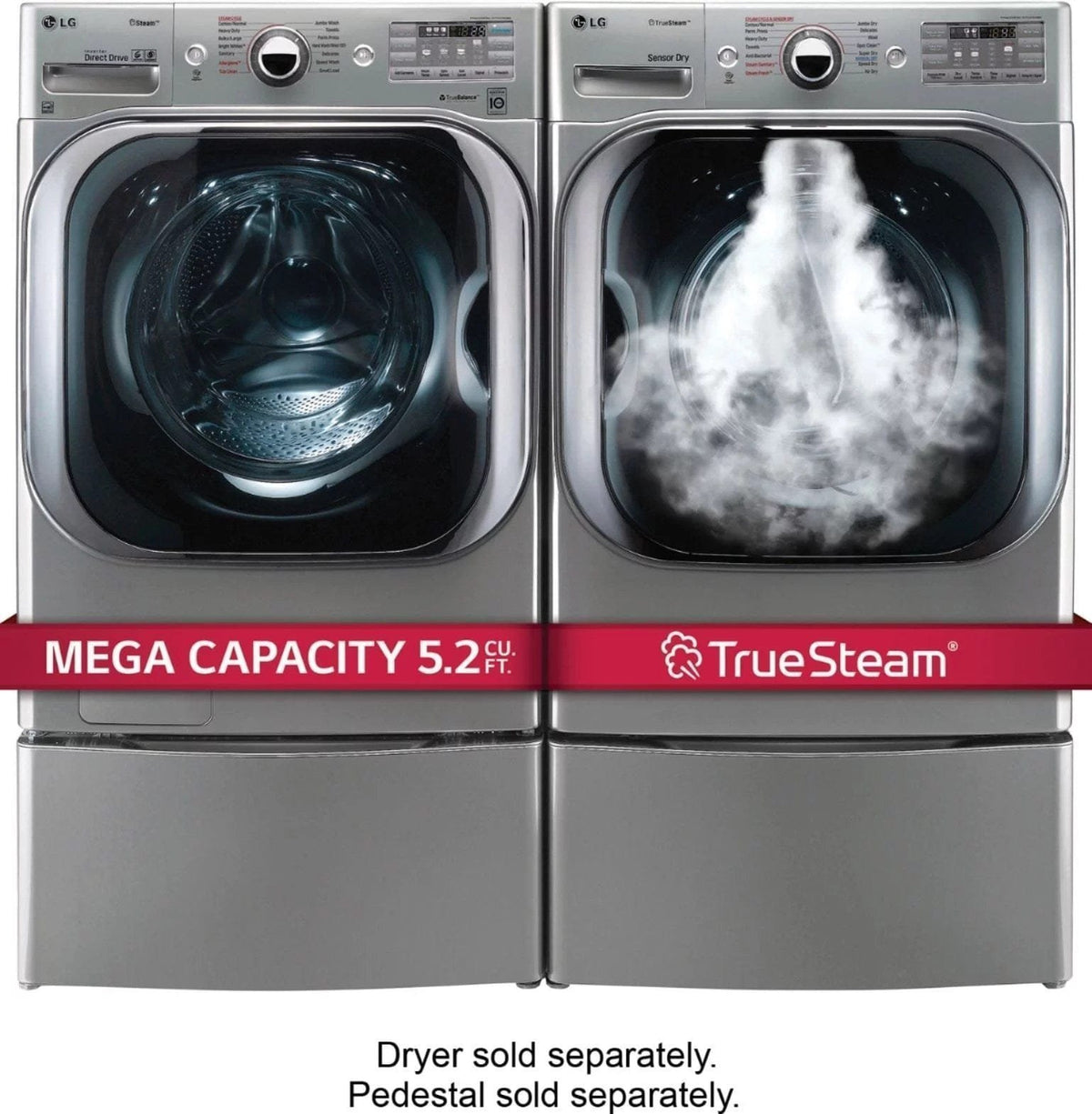 LG – 5.2 Cu. Ft. High Efficiency Front-Load Washer with Steam and TurboWash Technology – Graphite steel image 3
