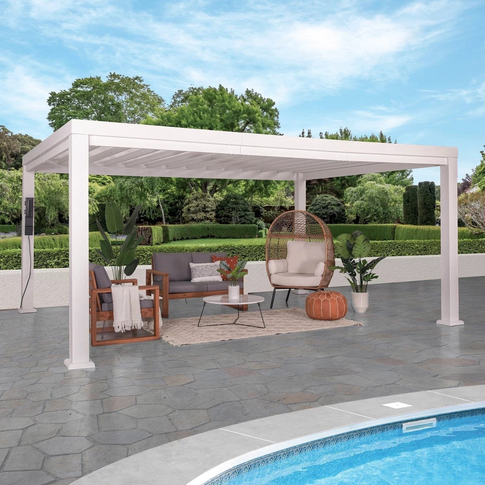 16×12 Windham Modern Steel Pergola With Sail Shade Soft Canopy image 0