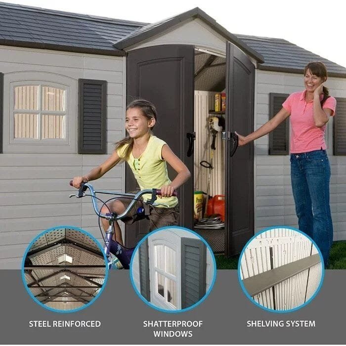Side entry 15 ft. W x 8 ft. D plastic storage shed with assembly image 1