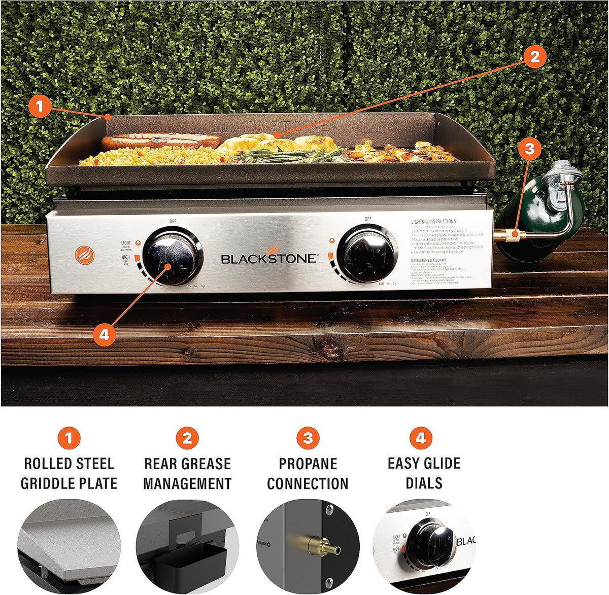 Blackstone 22″ Portable Tabletop Griddle – Dual Burner Flat Top Grill, 24,000 BTU Propane with Stainless Steel Faceplate & Rear Grease System image 8
