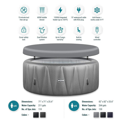 Wave Atlantic 4-Person Round inflatable Hot Tub with integrated Heater and Aquajet Massage System image 5