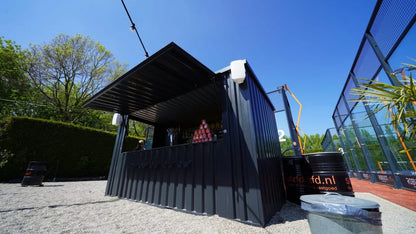 Durable 4×2 XL Meter Shipping Container Bar – Black RAL 9005 with Folding Canopy image 2