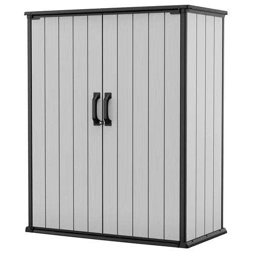 Keter Premier Tall Resin Outdoor Storage Shed with Shelving Brackets for Patio Furniture, Pool Accessories, and Bikes, Grey & Black image 0