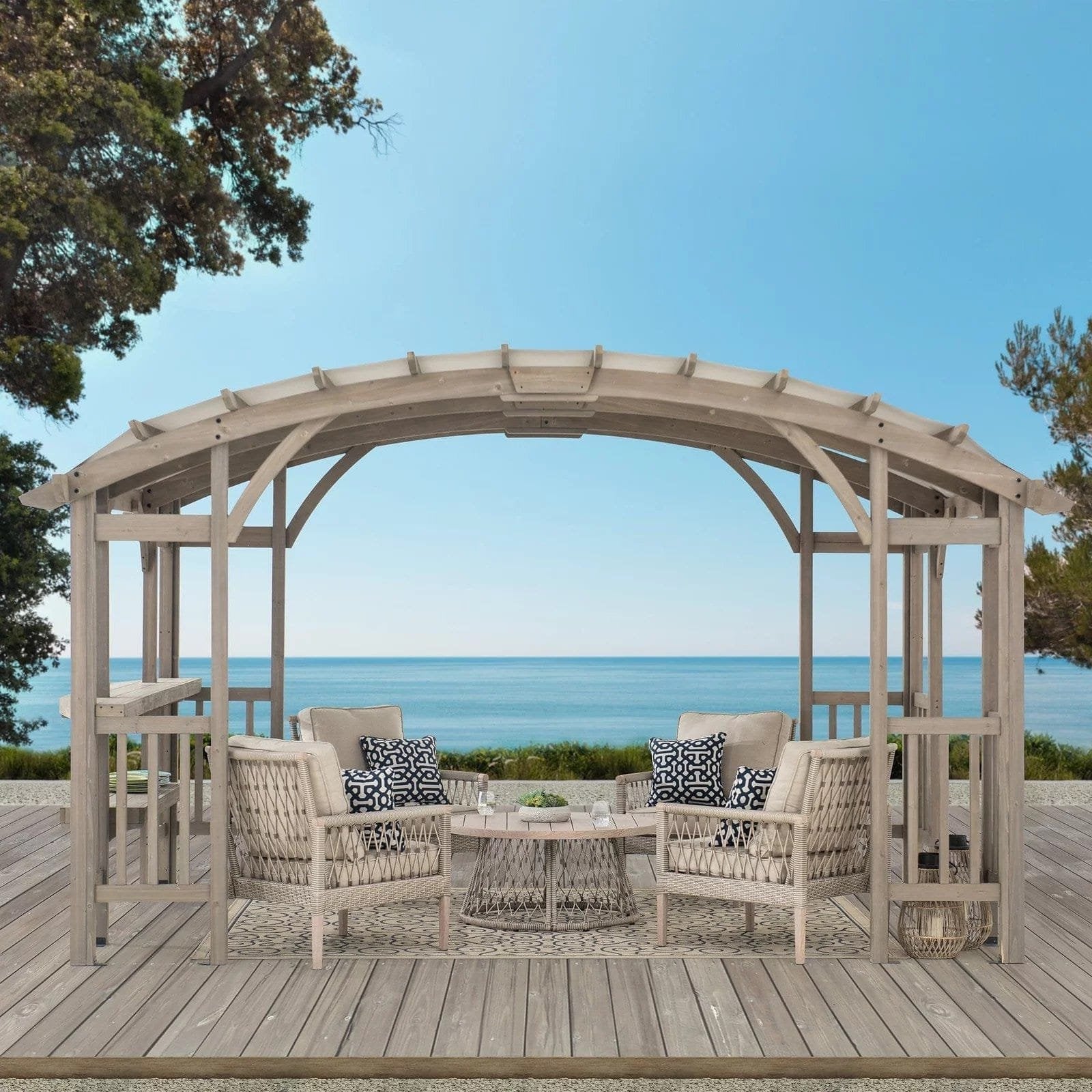 SummerCove 10 ft. x 14 ft. Light Gray Cedar Frame Arched Pergola with Shelves image 0