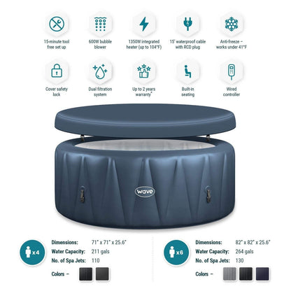 Wave Atlantic 6-Person Inflatable Hot Tub | Integrated Eco Heater | 130 Aquajet Massage System | Anti-Freeze Protection | Quick 15-Minute Setup | Gray Rattan image 8