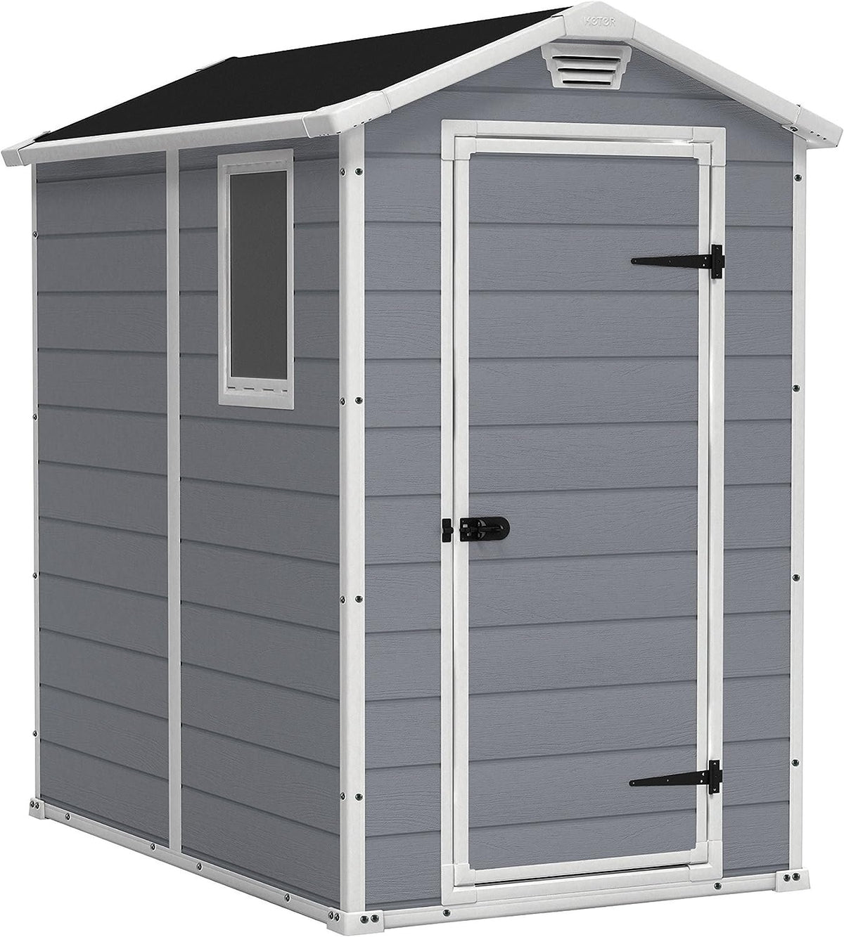 Keter Manor 4×6 Resin Outdoor Storage Shed Kit-Perfect to Store Patio Furniture, Garden Tools Bike Accessories, Beach Chairs and Lawn Mower, Grey & White image 0