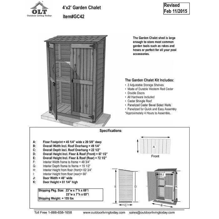 4 ft. W x 2 ft. D Garden Chalet Cedar Wood Tool Shed image 1